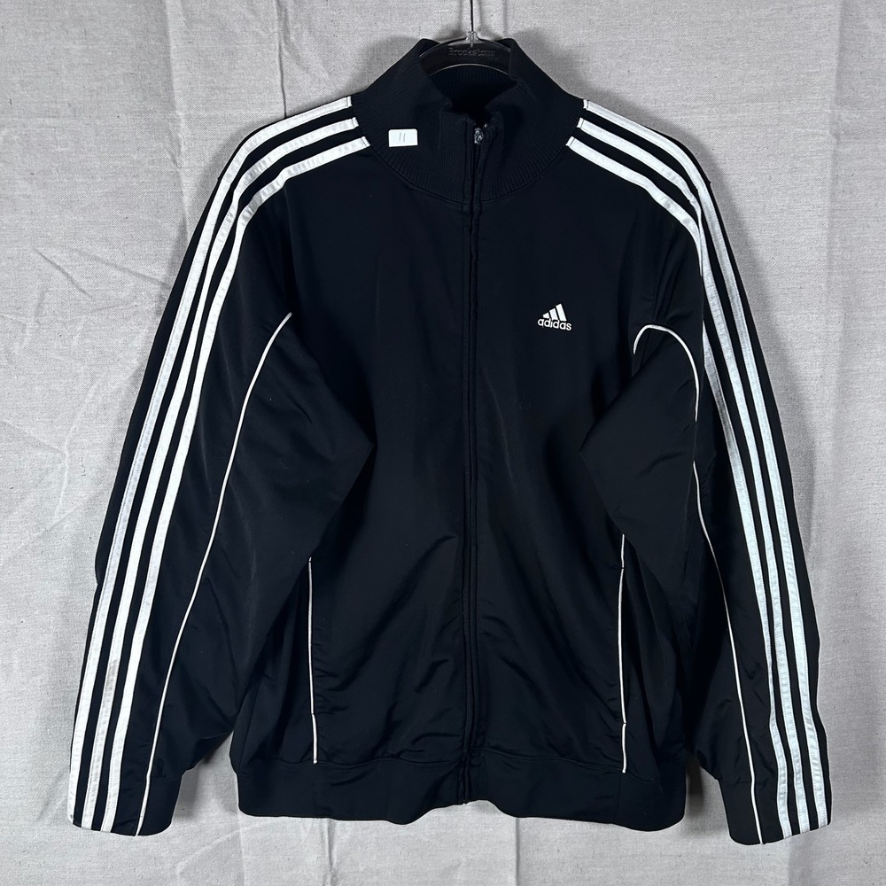 Adidas Mens Track Jacket Black White 3 Stripe Full Zip Mock Neck Medium